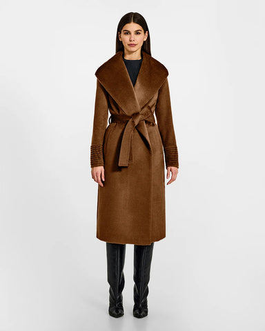Pre-Order SENTALER Suri Long Alpaca Shawl Collar Wrap Bordeaux Coat- Caramel