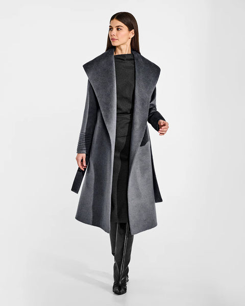 SENTALER Suri Alpaca Long Shawl Wrap Collar Coat- Charcoal