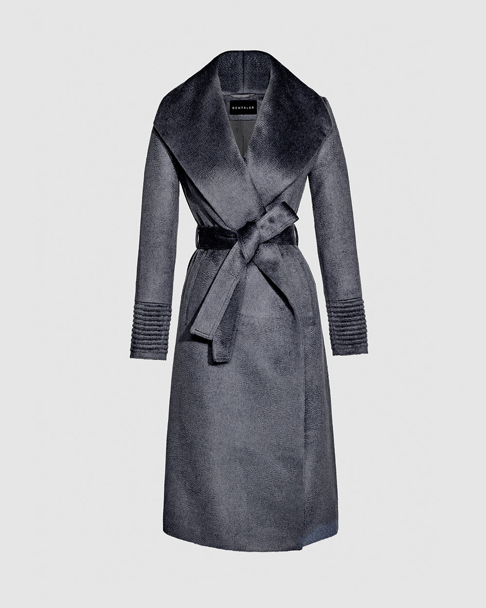 SENTALER Suri Alpaca Long Shawl Wrap Collar Coat- Charcoal