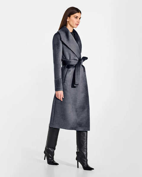 SENTALER Suri Alpaca Long Shawl Wrap Collar Coat- Charcoal