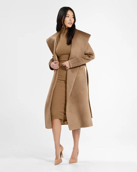 Pre-Order SENTALER Suri Long Alpaca Shawl Collar Wrap Bordeaux Coat- Dark Camel