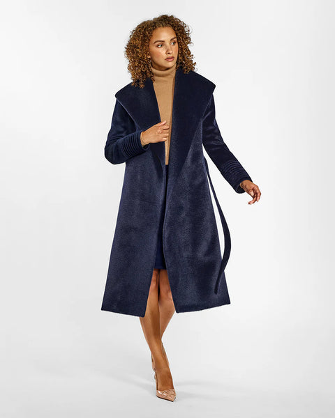 Pre-Order SENTALER Suri Long Alpaca Shawl Collar Wrap Bordeaux Coat- Navy
