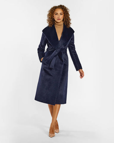 Pre-Order SENTALER Suri Long Alpaca Shawl Collar Wrap Bordeaux Coat- Navy
