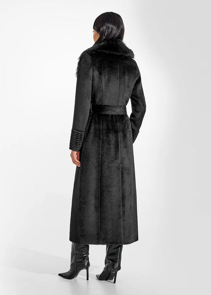 PRE-ORDER SENTALER Suri Alpaca Maxi Coat with Alpaca Shearling Collar- Black