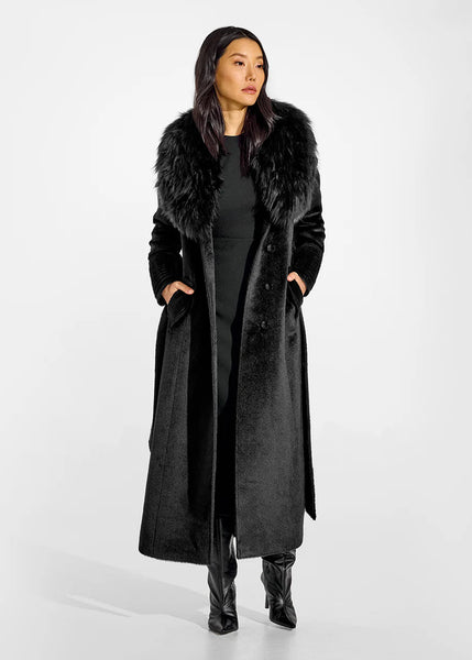 PRE-ORDER SENTALER Suri Alpaca Maxi Coat with Alpaca Shearling Collar- Black