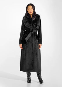 PRE-ORDER SENTALER Suri Alpaca Maxi Coat with Alpaca Shearling Collar- Black