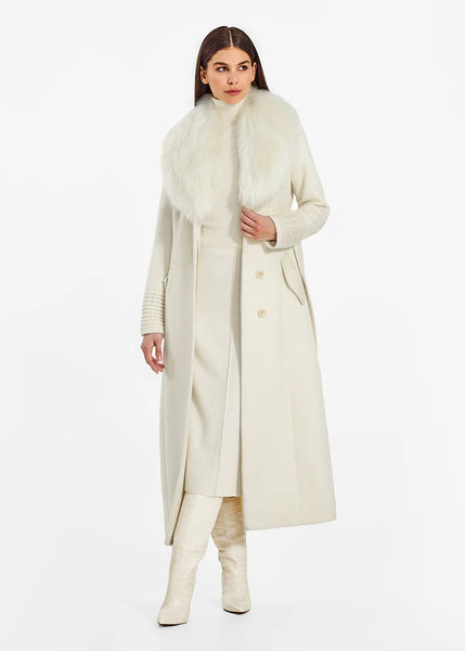 PRE-ORDER SENTALER Suri Alpaca Maxi Coat with Alpaca Shearling Collar- Ivory