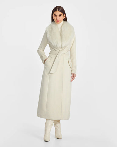 PRE-ORDER SENTALER Suri Alpaca Maxi Coat with Alpaca Shearling Collar- Ivory