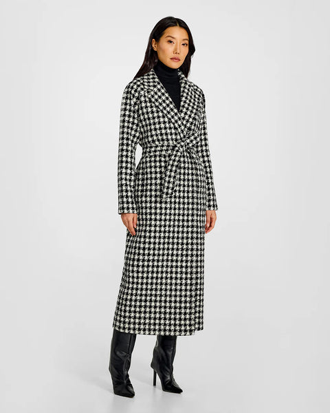 SENTALER Tweed Houndstooth Suri Alpaca Maxi Ragian Sleeve Coat