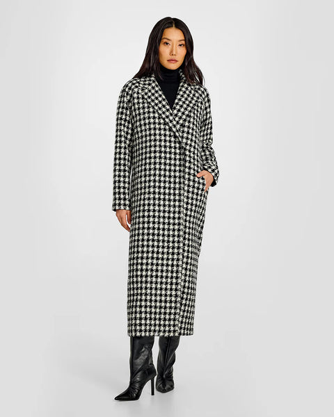 SENTALER Tweed Houndstooth Suri Alpaca Maxi Ragian Sleeve Coat