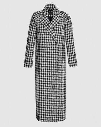 SENTALER Tweed Houndstooth Suri Alpaca Maxi Ragian Sleeve Coat