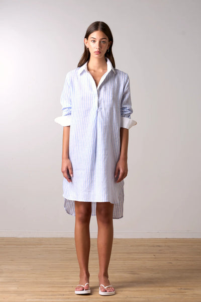 Whitney Linen Stripe Popover Shirt Dress