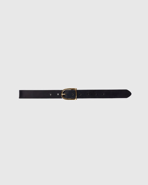 Black Suede Studio Frame Belt - Black Leather / Gold