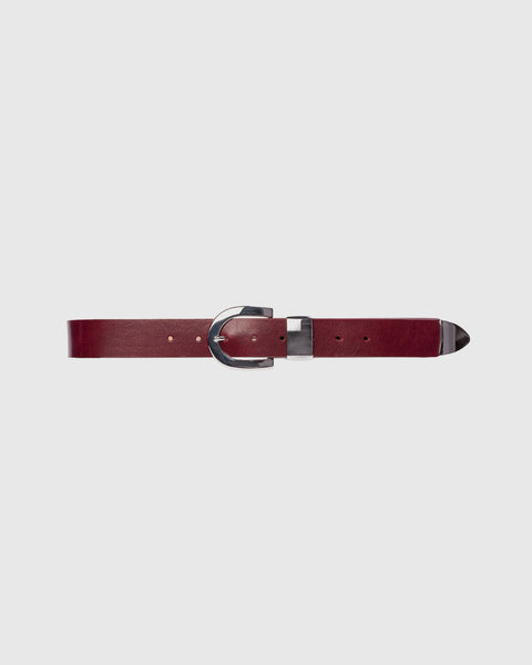 Black Suede Studio Mena Belt - Bordeaux Leather / Silver
