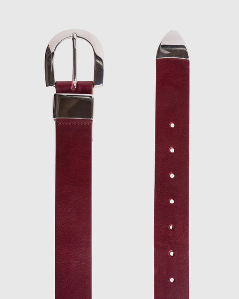 Black Suede Studio Mena Belt - Bordeaux Leather / Silver