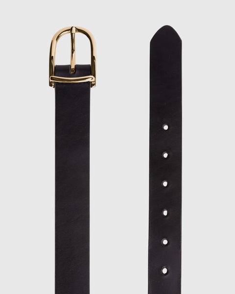Black Suede Studio Frame Belt - Black Leather / Gold