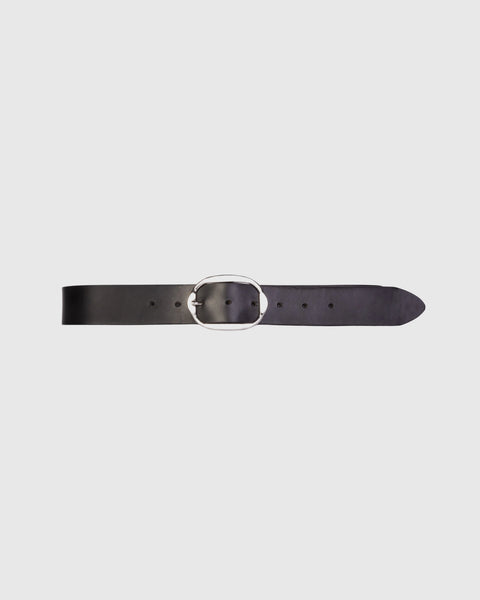 Black Suede Studio Dune Belt - Black Leather / Silver