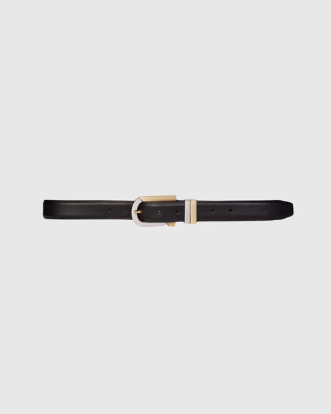 Black Suede Studio Erin Belt - Black Leather / Silver + Gold