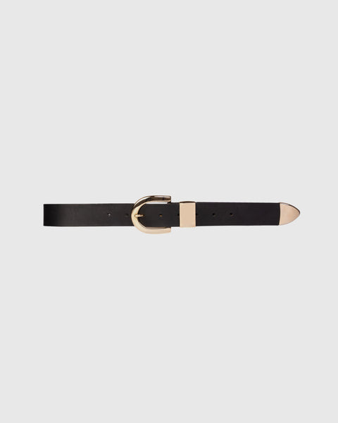 Black Suede Studio Mena Belt - Black Leather / Gold