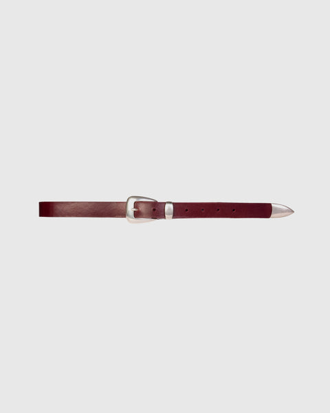 Black Suede Studio Tetra Belt - Bordeaux Leather / Silver