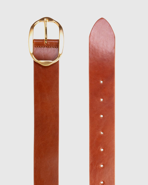 Black Suede Studio Dune Belt - Cappuccino Leather / Gold