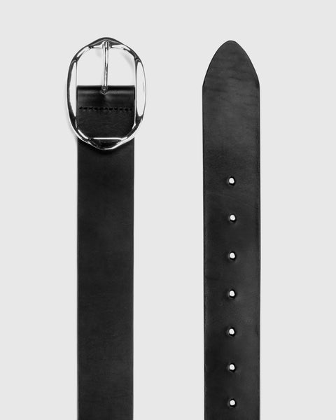 Black Suede Studio Dune Belt - Black Leather / Silver