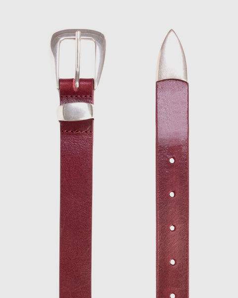 Black Suede Studio Tetra Belt - Bordeaux Leather / Silver