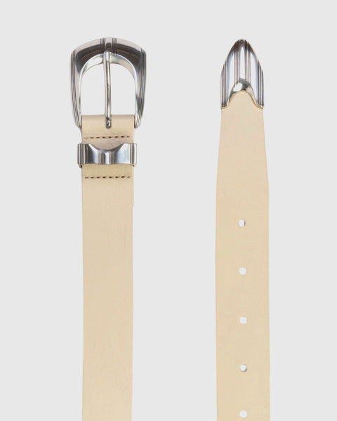Black Suede Studio Neve Belt - Cream Leather / Silver
