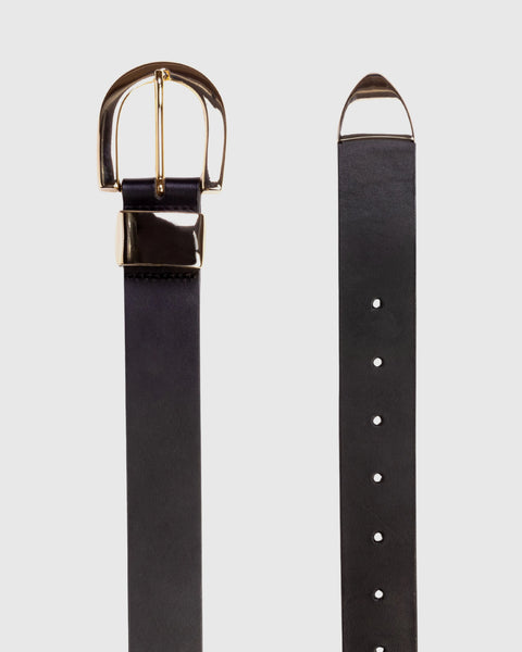 Black Suede Studio Mena Belt - Black Leather / Gold
