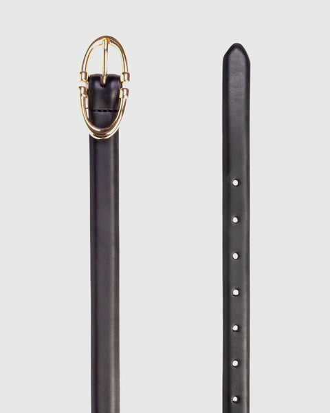Black Suede Studio Halo Belt - Black Leather / Gold