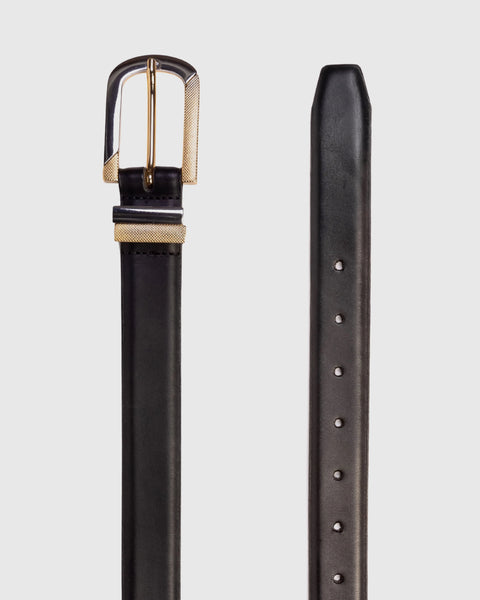 Black Suede Studio Erin Belt - Black Leather / Silver + Gold