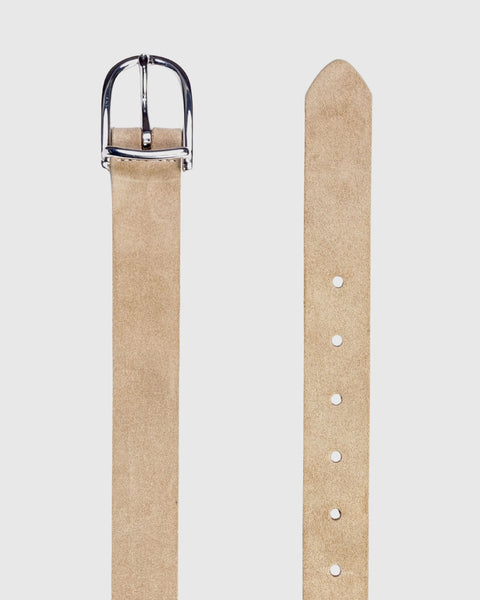 Black Suede Studio Frame Belt - Sand Suede / Silver