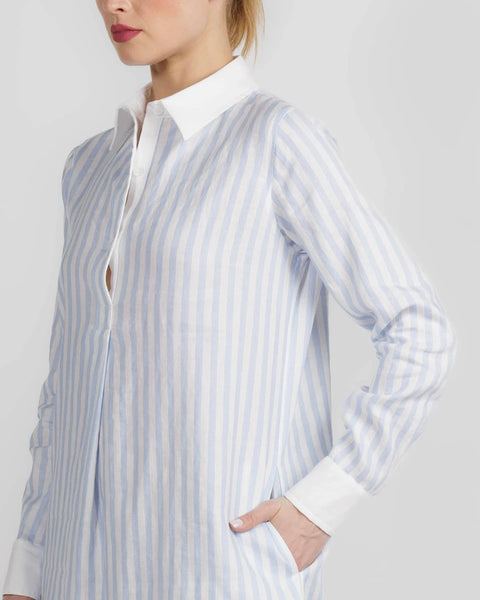 Whitney Linen Stripe Popover Shirt Dress