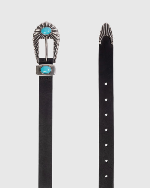 Black Suede Studio Spur Belt - Black/ Silver