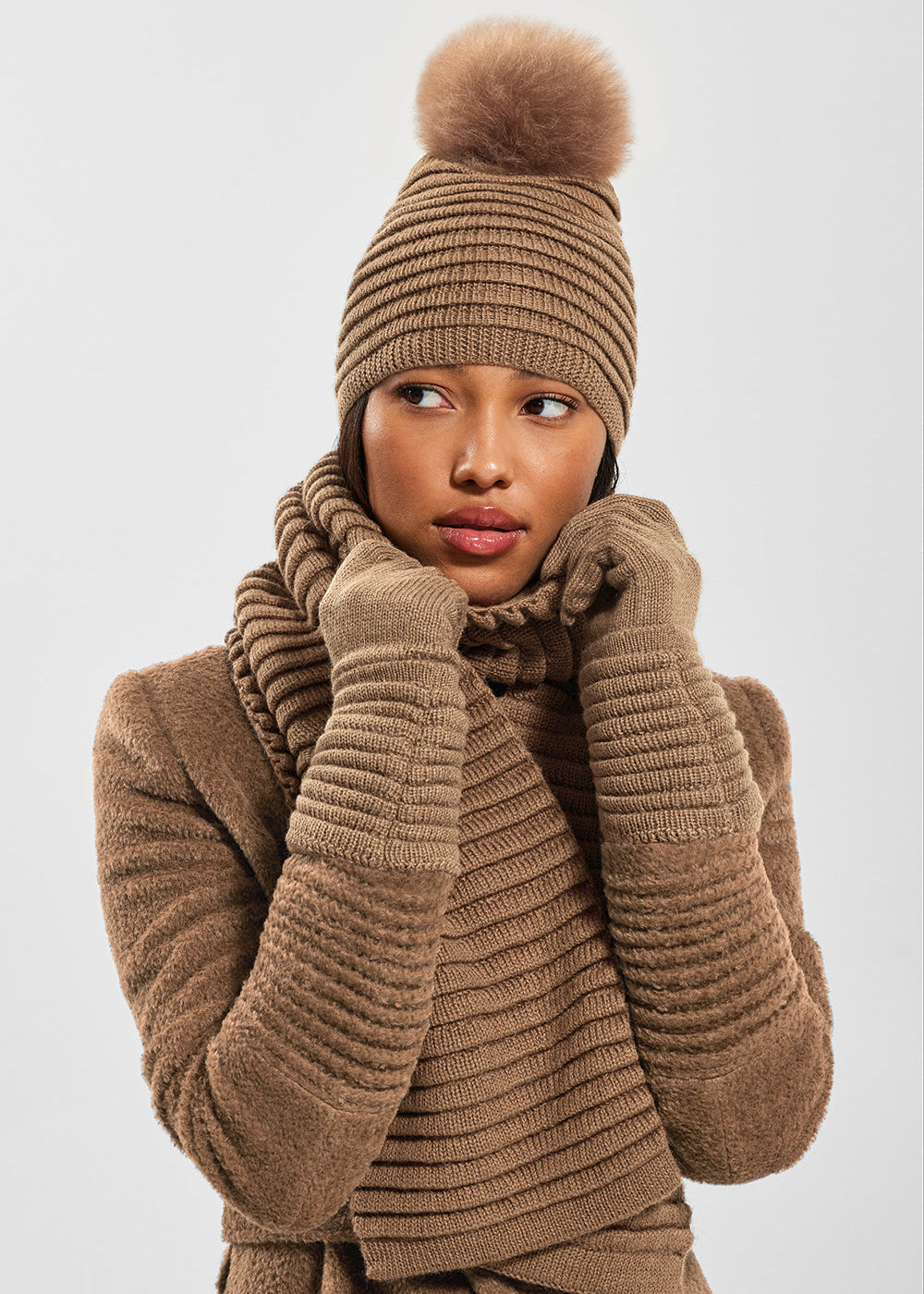SENTALER DARK CAMEL ADULT RIBBED GLOVES