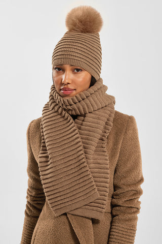 SENTALER DARK CAMEL ADULT RIBBED SCARF