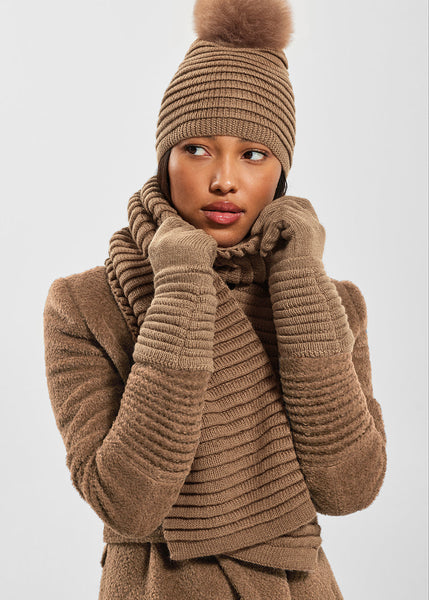 SENTALER DARK CAMEL ADULT RIBBED SCARF